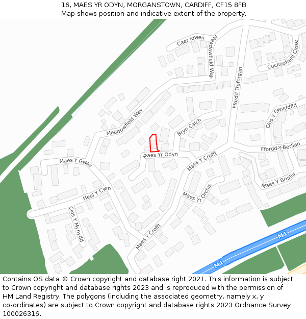 16, MAES YR ODYN, MORGANSTOWN, CARDIFF, CF15 8FB: Location map and indicative extent of plot