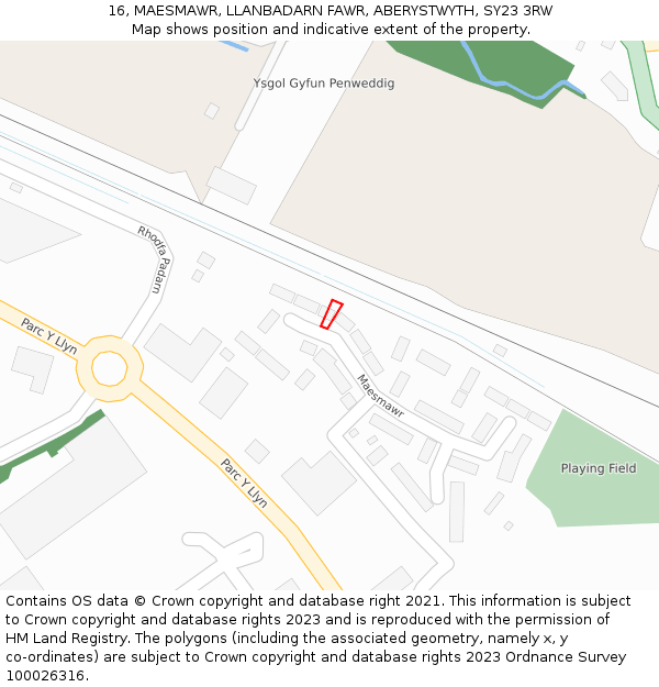 16, MAESMAWR, LLANBADARN FAWR, ABERYSTWYTH, SY23 3RW: Location map and indicative extent of plot