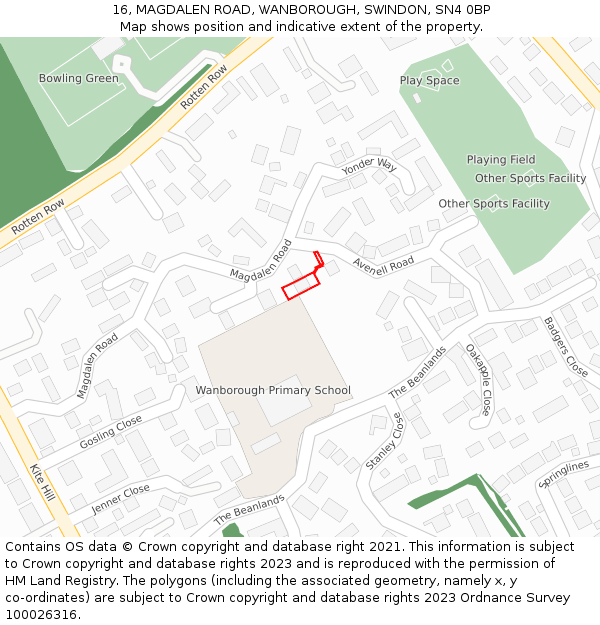 16, MAGDALEN ROAD, WANBOROUGH, SWINDON, SN4 0BP: Location map and indicative extent of plot