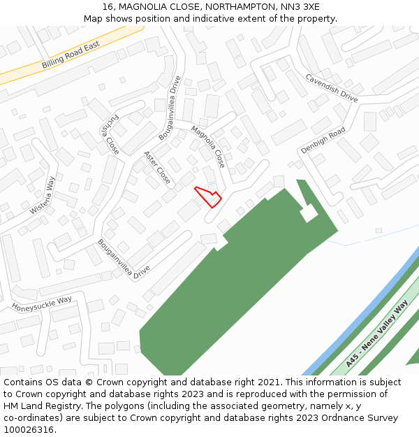 16, MAGNOLIA CLOSE, NORTHAMPTON, NN3 3XE: Location map and indicative extent of plot