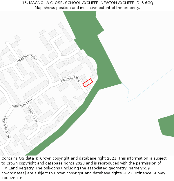 16, MAGNOLIA CLOSE, SCHOOL AYCLIFFE, NEWTON AYCLIFFE, DL5 6GQ: Location map and indicative extent of plot