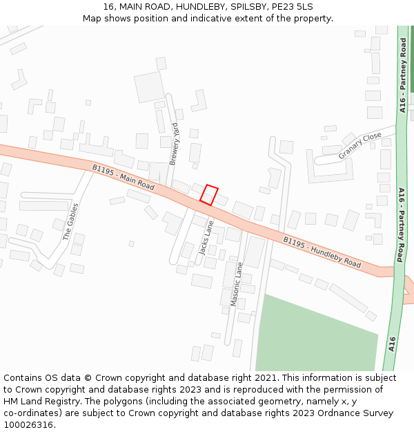 16, MAIN ROAD, HUNDLEBY, SPILSBY, PE23 5LS: Location map and indicative extent of plot
