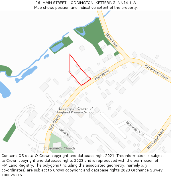 16, MAIN STREET, LODDINGTON, KETTERING, NN14 1LA: Location map and indicative extent of plot