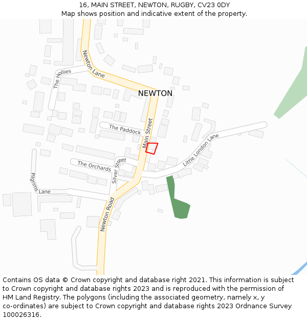 16, MAIN STREET, NEWTON, RUGBY, CV23 0DY: Location map and indicative extent of plot