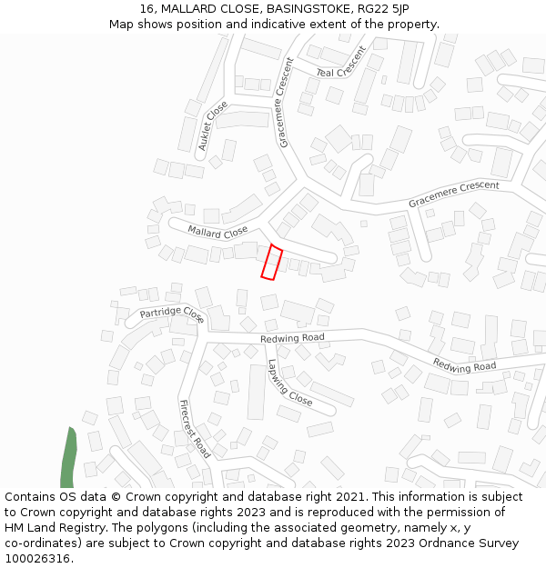 16, MALLARD CLOSE, BASINGSTOKE, RG22 5JP: Location map and indicative extent of plot