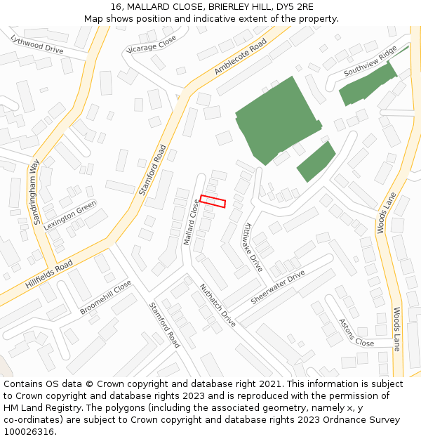 16, MALLARD CLOSE, BRIERLEY HILL, DY5 2RE: Location map and indicative extent of plot