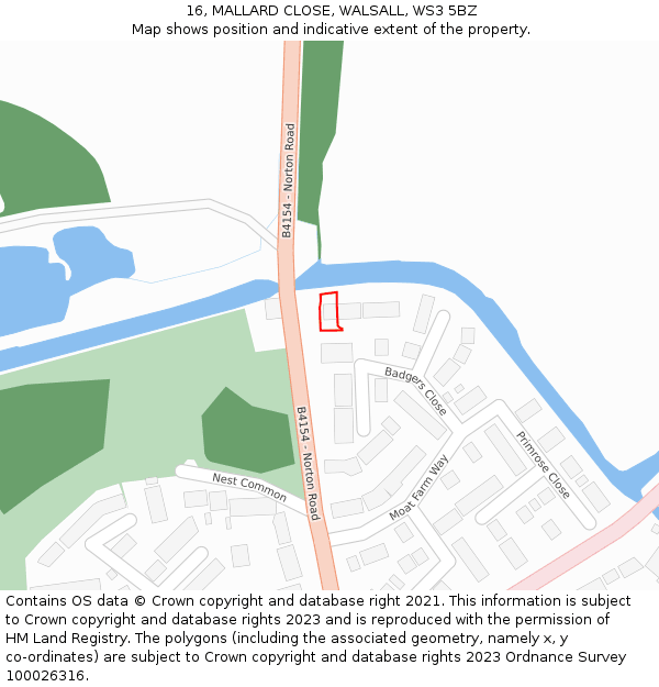 16, MALLARD CLOSE, WALSALL, WS3 5BZ: Location map and indicative extent of plot