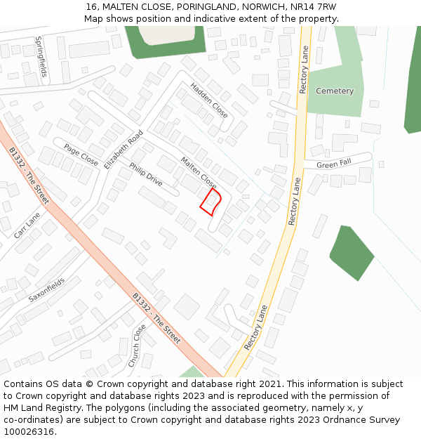 16, MALTEN CLOSE, PORINGLAND, NORWICH, NR14 7RW: Location map and indicative extent of plot