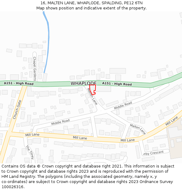 16, MALTEN LANE, WHAPLODE, SPALDING, PE12 6TN: Location map and indicative extent of plot