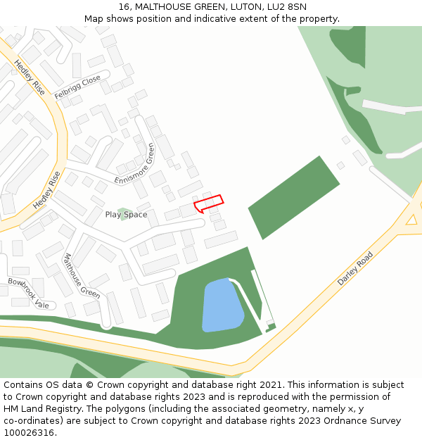 16, MALTHOUSE GREEN, LUTON, LU2 8SN: Location map and indicative extent of plot