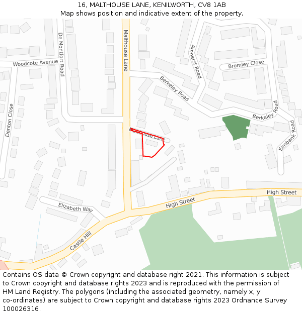 16, MALTHOUSE LANE, KENILWORTH, CV8 1AB: Location map and indicative extent of plot