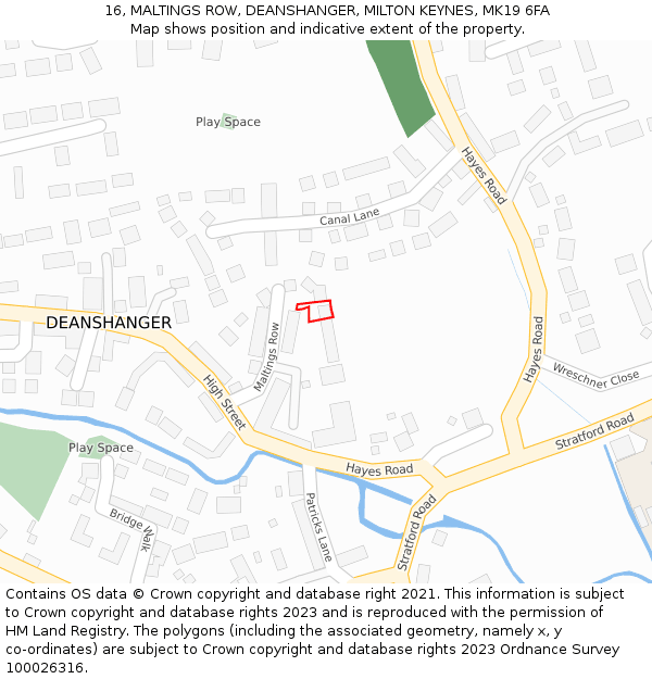16, MALTINGS ROW, DEANSHANGER, MILTON KEYNES, MK19 6FA: Location map and indicative extent of plot