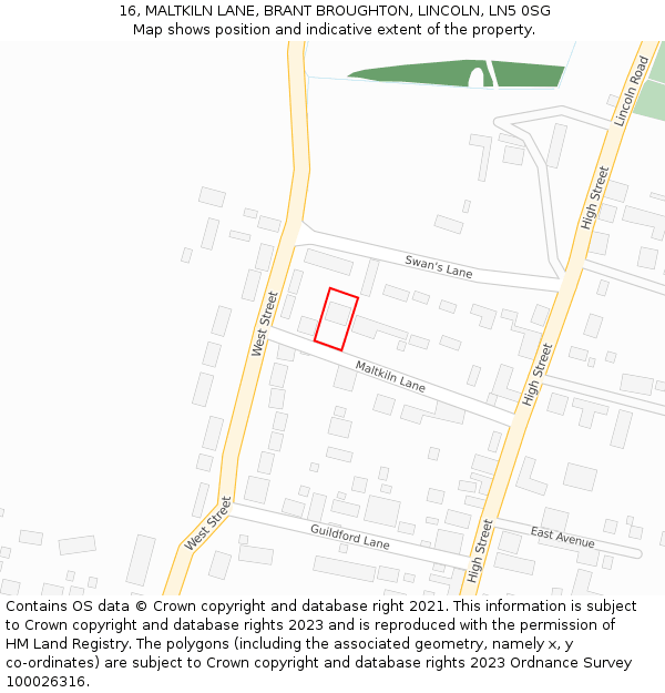 16, MALTKILN LANE, BRANT BROUGHTON, LINCOLN, LN5 0SG: Location map and indicative extent of plot