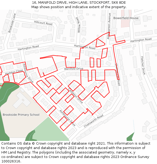 16, MANIFOLD DRIVE, HIGH LANE, STOCKPORT, SK6 8DE: Location map and indicative extent of plot