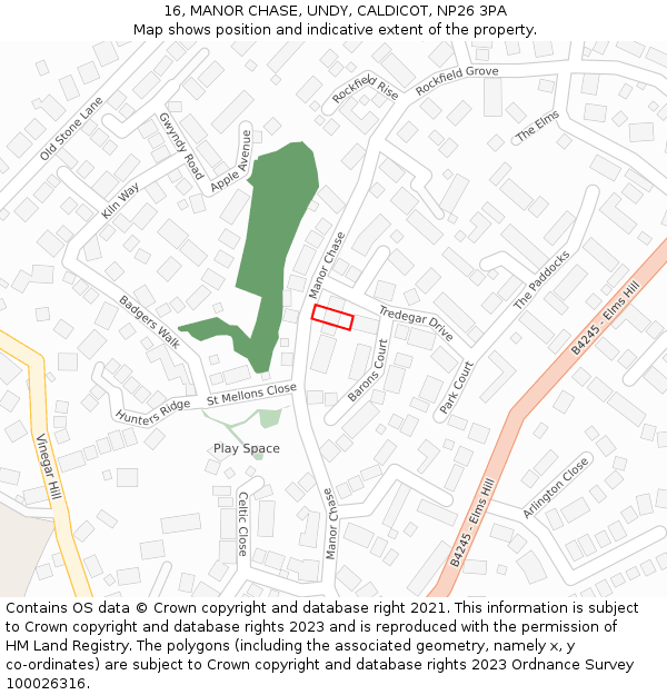 16, MANOR CHASE, UNDY, CALDICOT, NP26 3PA: Location map and indicative extent of plot