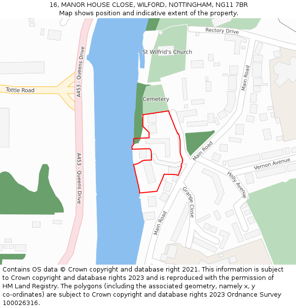 16, MANOR HOUSE CLOSE, WILFORD, NOTTINGHAM, NG11 7BR: Location map and indicative extent of plot