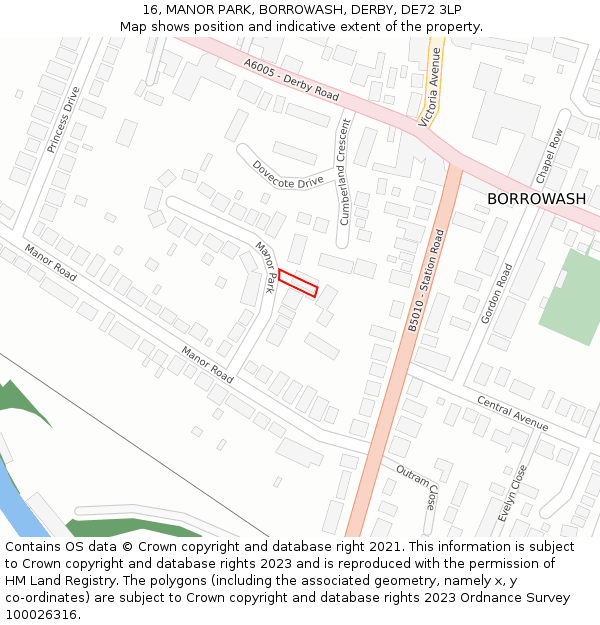 16, MANOR PARK, BORROWASH, DERBY, DE72 3LP: Location map and indicative extent of plot