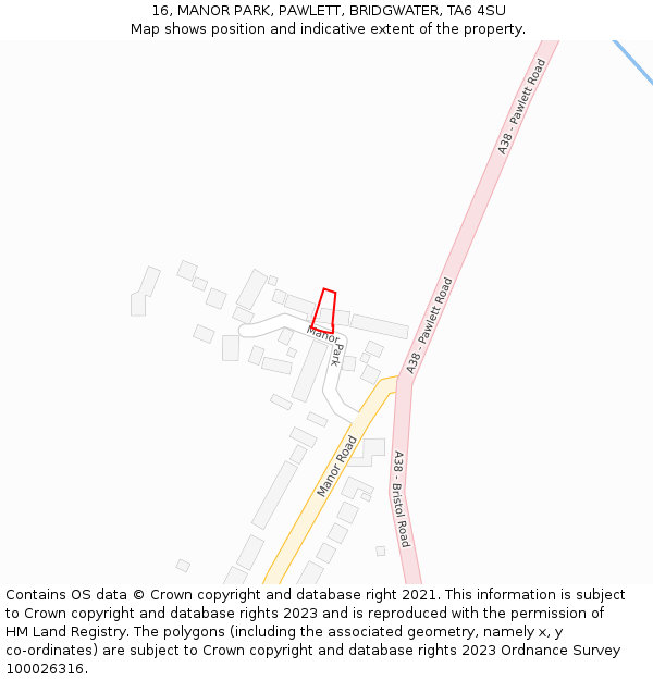 16, MANOR PARK, PAWLETT, BRIDGWATER, TA6 4SU: Location map and indicative extent of plot