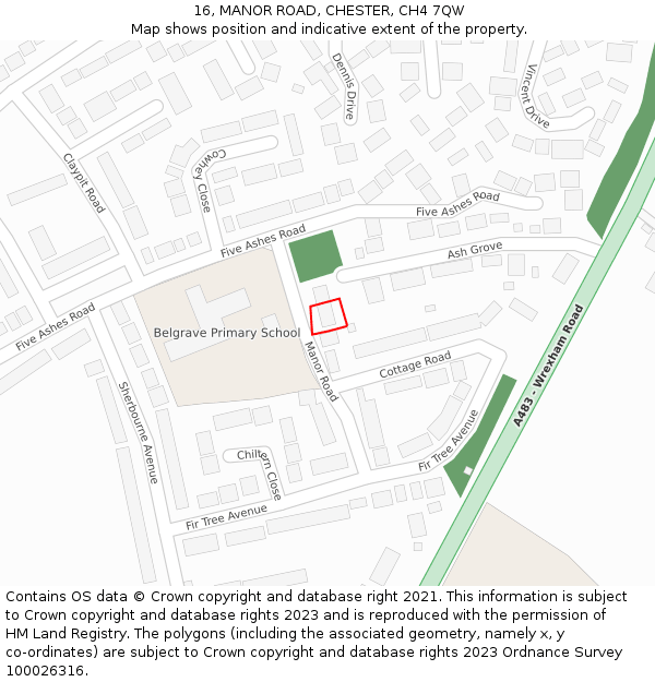 16, MANOR ROAD, CHESTER, CH4 7QW: Location map and indicative extent of plot