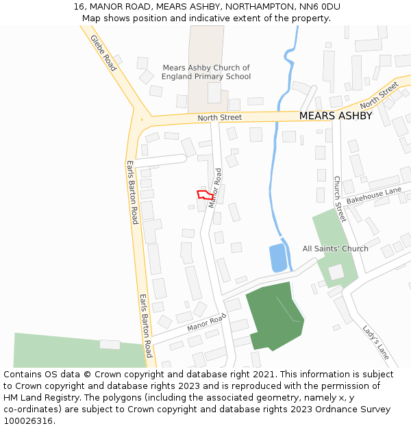 16, MANOR ROAD, MEARS ASHBY, NORTHAMPTON, NN6 0DU: Location map and indicative extent of plot