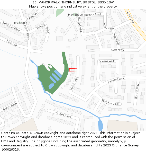 16, MANOR WALK, THORNBURY, BRISTOL, BS35 1SW: Location map and indicative extent of plot