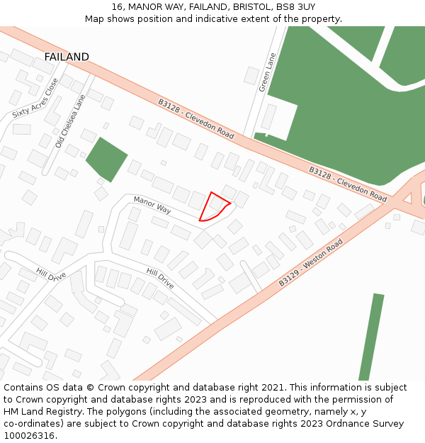 16, MANOR WAY, FAILAND, BRISTOL, BS8 3UY: Location map and indicative extent of plot