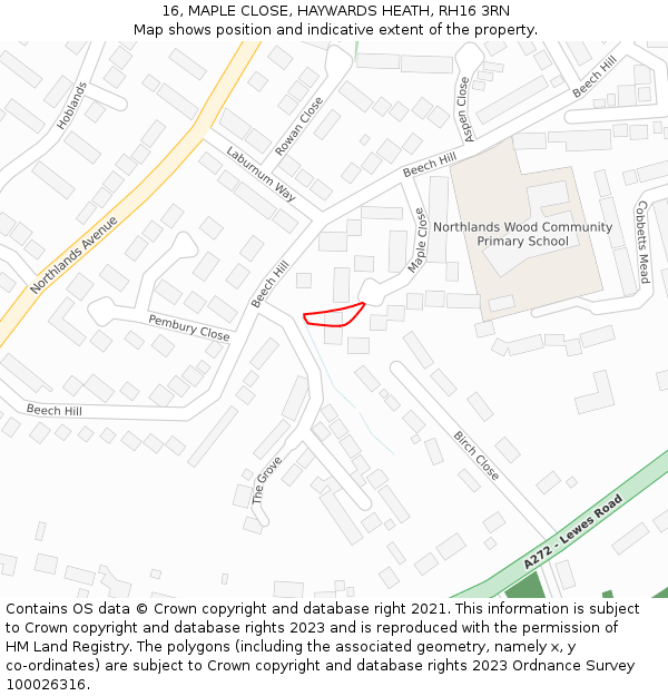 16, MAPLE CLOSE, HAYWARDS HEATH, RH16 3RN: Location map and indicative extent of plot