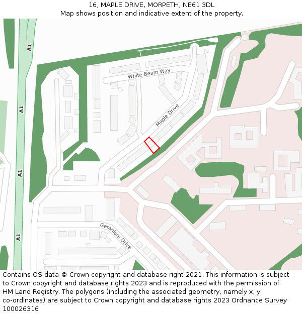 16, MAPLE DRIVE, MORPETH, NE61 3DL: Location map and indicative extent of plot