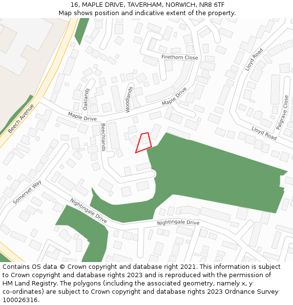 16, MAPLE DRIVE, TAVERHAM, NORWICH, NR8 6TF: Location map and indicative extent of plot