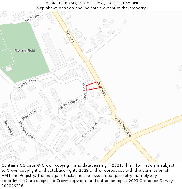 16, MAPLE ROAD, BROADCLYST, EXETER, EX5 3NE: Location map and indicative extent of plot