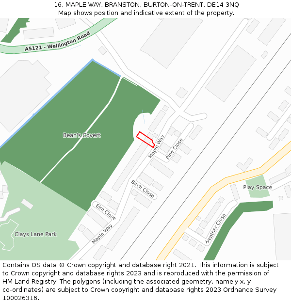 16, MAPLE WAY, BRANSTON, BURTON-ON-TRENT, DE14 3NQ: Location map and indicative extent of plot