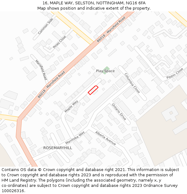 16, MAPLE WAY, SELSTON, NOTTINGHAM, NG16 6FA: Location map and indicative extent of plot