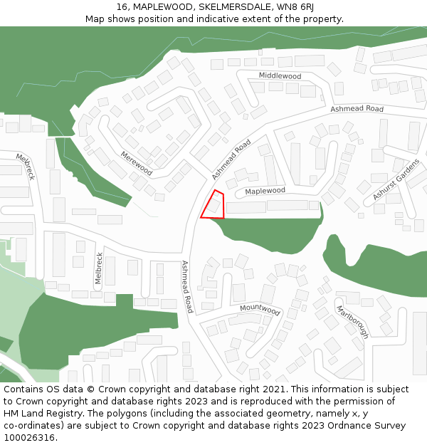 16, MAPLEWOOD, SKELMERSDALE, WN8 6RJ: Location map and indicative extent of plot