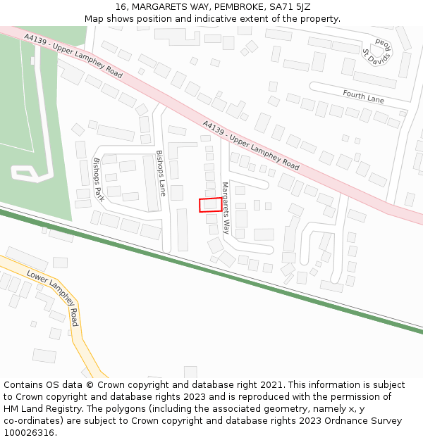 16, MARGARETS WAY, PEMBROKE, SA71 5JZ: Location map and indicative extent of plot
