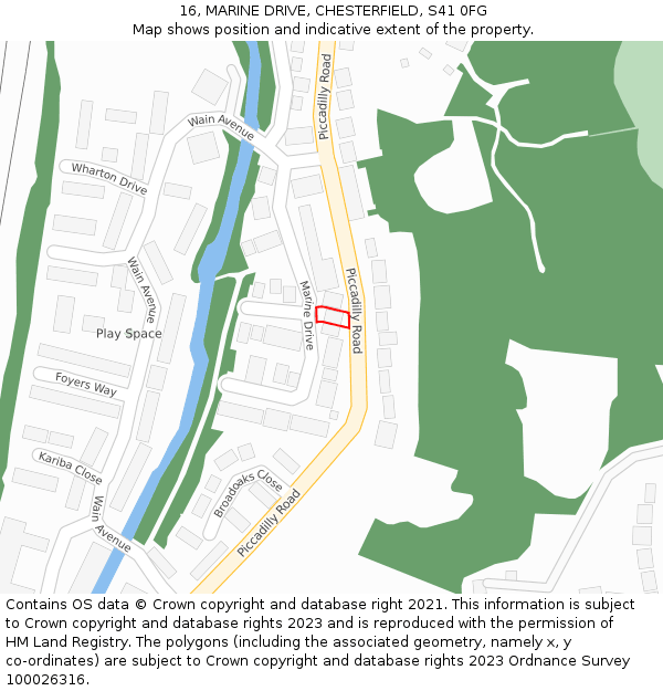 16, MARINE DRIVE, CHESTERFIELD, S41 0FG: Location map and indicative extent of plot