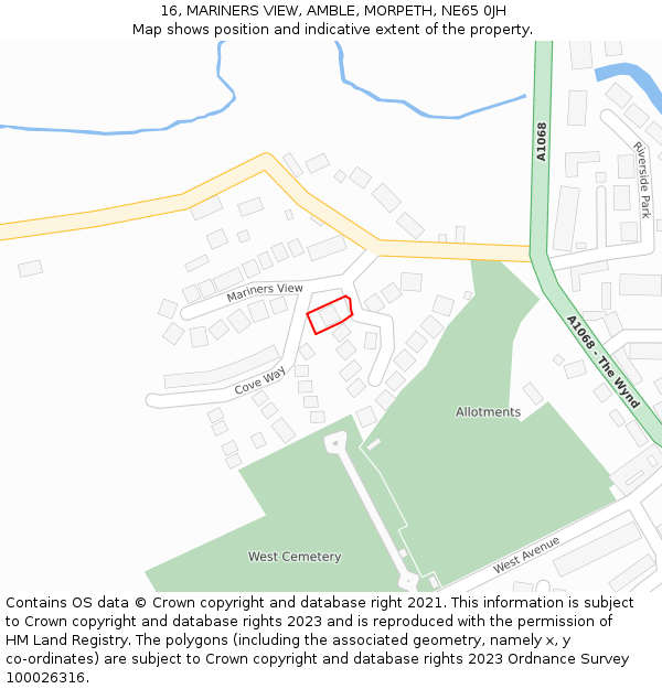 16, MARINERS VIEW, AMBLE, MORPETH, NE65 0JH: Location map and indicative extent of plot