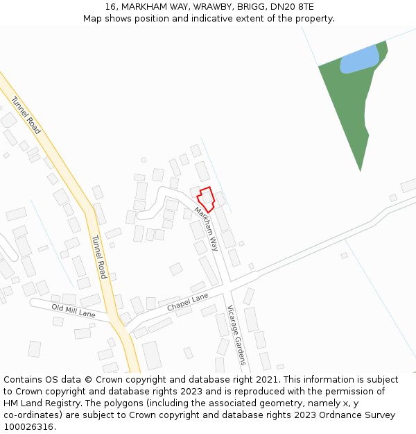 16, MARKHAM WAY, WRAWBY, BRIGG, DN20 8TE: Location map and indicative extent of plot