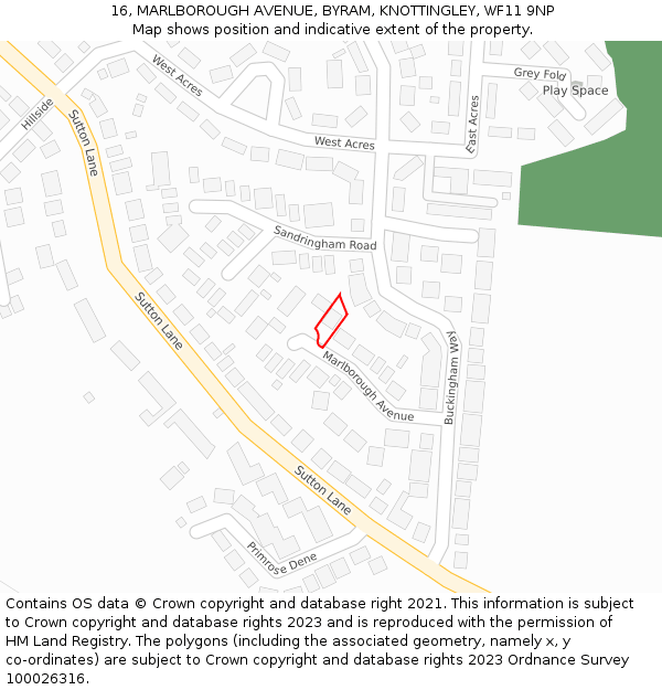 16, MARLBOROUGH AVENUE, BYRAM, KNOTTINGLEY, WF11 9NP: Location map and indicative extent of plot