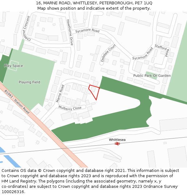 16, MARNE ROAD, WHITTLESEY, PETERBOROUGH, PE7 1UQ: Location map and indicative extent of plot