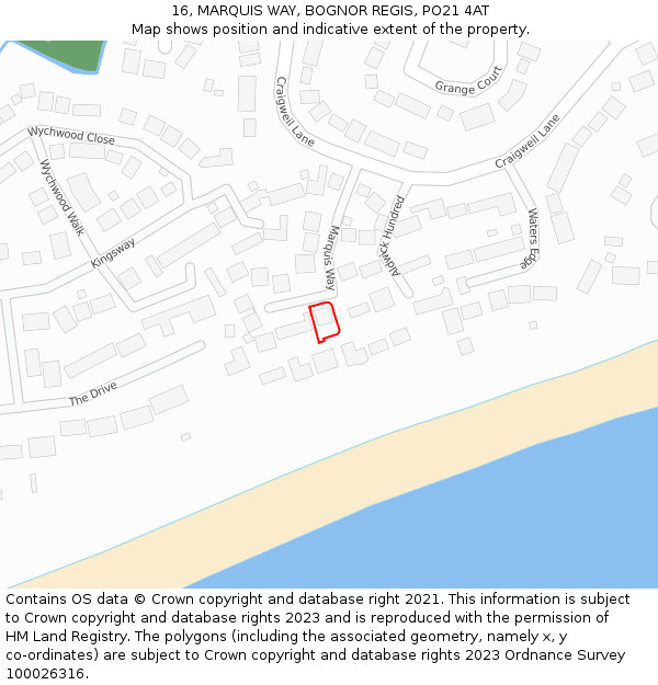 16, MARQUIS WAY, BOGNOR REGIS, PO21 4AT: Location map and indicative extent of plot