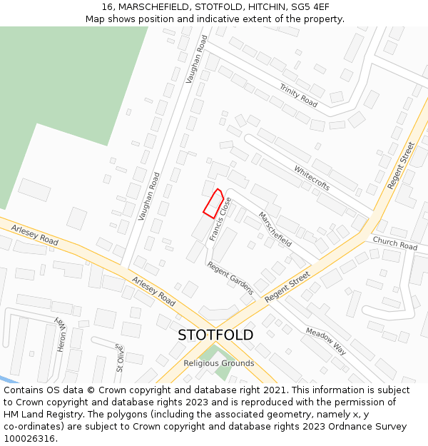 16, MARSCHEFIELD, STOTFOLD, HITCHIN, SG5 4EF: Location map and indicative extent of plot