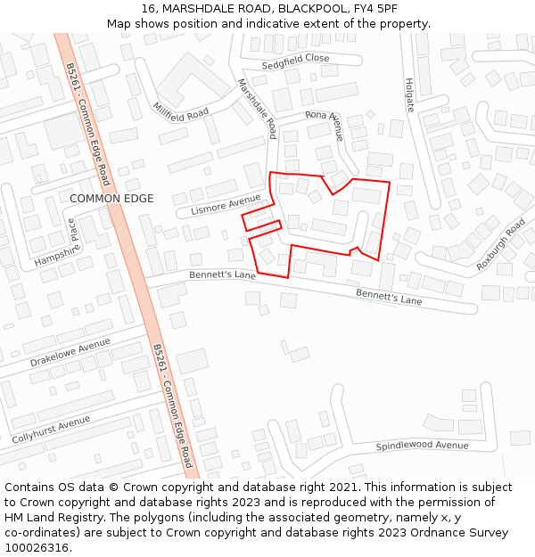 16, MARSHDALE ROAD, BLACKPOOL, FY4 5PF: Location map and indicative extent of plot