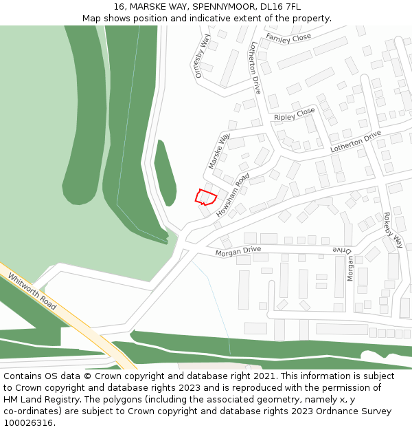 16, MARSKE WAY, SPENNYMOOR, DL16 7FL: Location map and indicative extent of plot