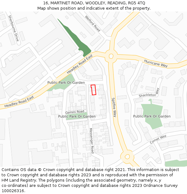 16, MARTINET ROAD, WOODLEY, READING, RG5 4TQ: Location map and indicative extent of plot