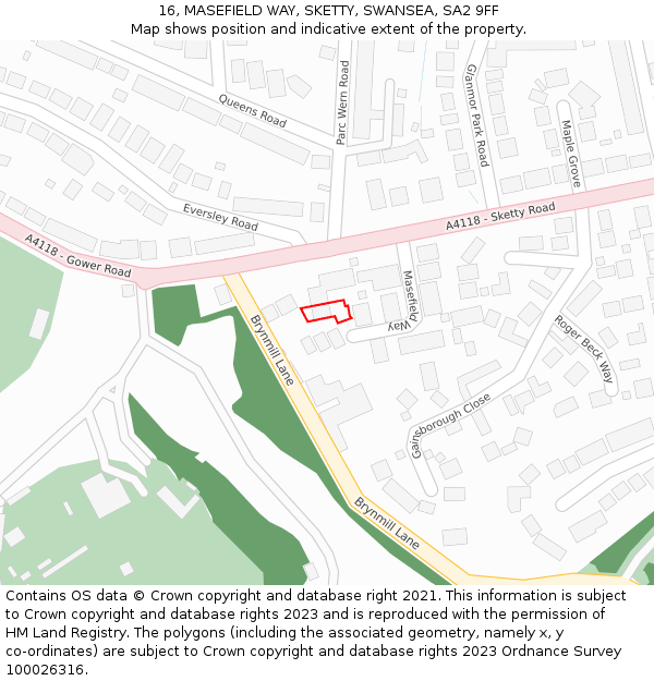 16, MASEFIELD WAY, SKETTY, SWANSEA, SA2 9FF: Location map and indicative extent of plot