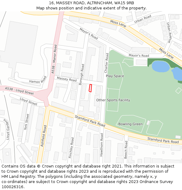 16, MASSEY ROAD, ALTRINCHAM, WA15 9RB: Location map and indicative extent of plot