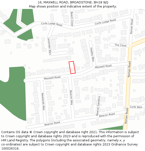 16, MAXWELL ROAD, BROADSTONE, BH18 9JQ: Location map and indicative extent of plot