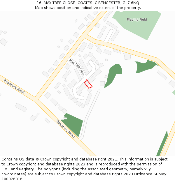 16, MAY TREE CLOSE, COATES, CIRENCESTER, GL7 6NQ: Location map and indicative extent of plot