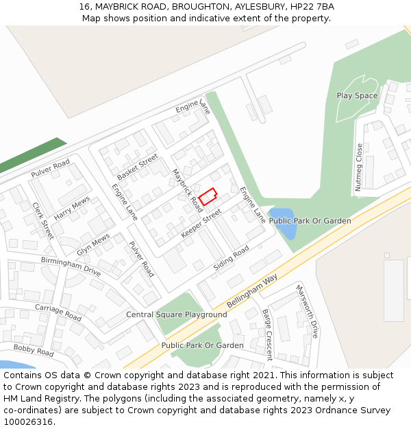 16, MAYBRICK ROAD, BROUGHTON, AYLESBURY, HP22 7BA: Location map and indicative extent of plot