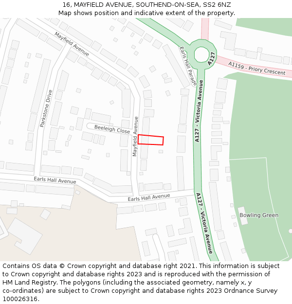 16, MAYFIELD AVENUE, SOUTHEND-ON-SEA, SS2 6NZ: Location map and indicative extent of plot